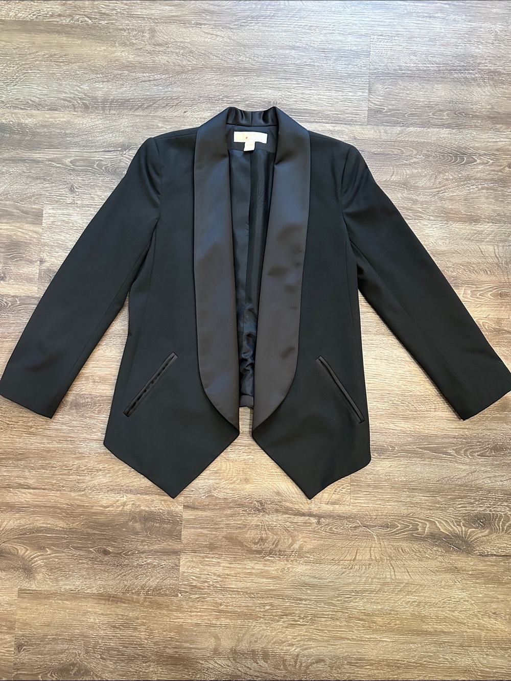 Michael Kors Black Satin-Trim Draped Tuxedo Blazer
